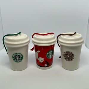 2011 Ceramic Starbucks Cup Christmas Ornament Set 1971, 1992, 2011 Styles  Rare